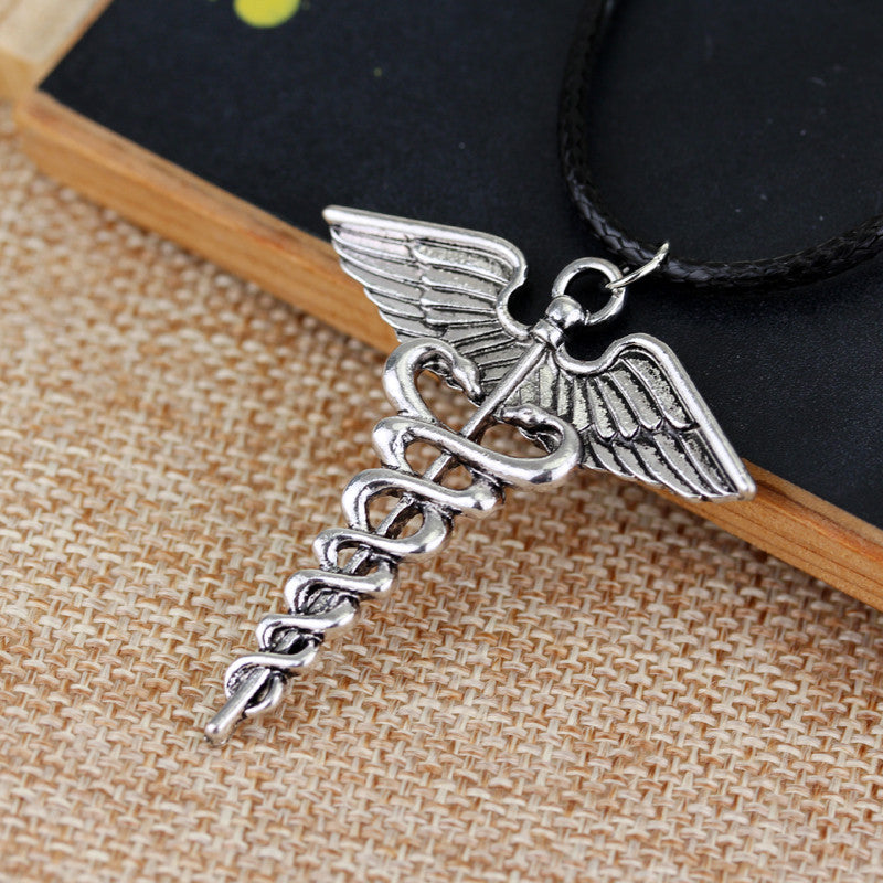 Medical Symbol Snakes Wings Necklace