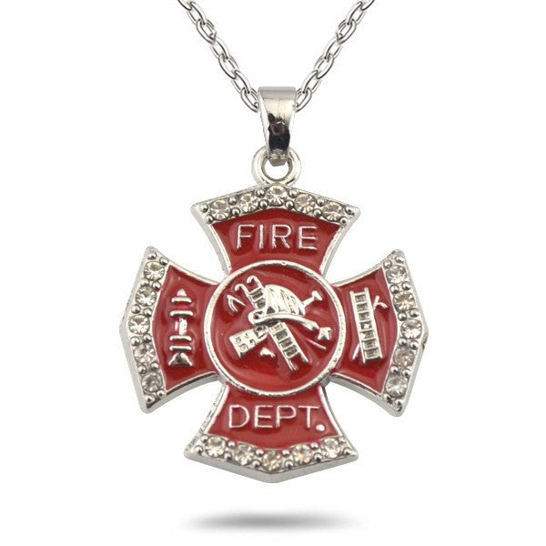 Cross Pendant Fire Dept Necklace