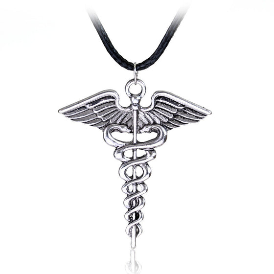 Medical Symbol Snakes Wings Necklace