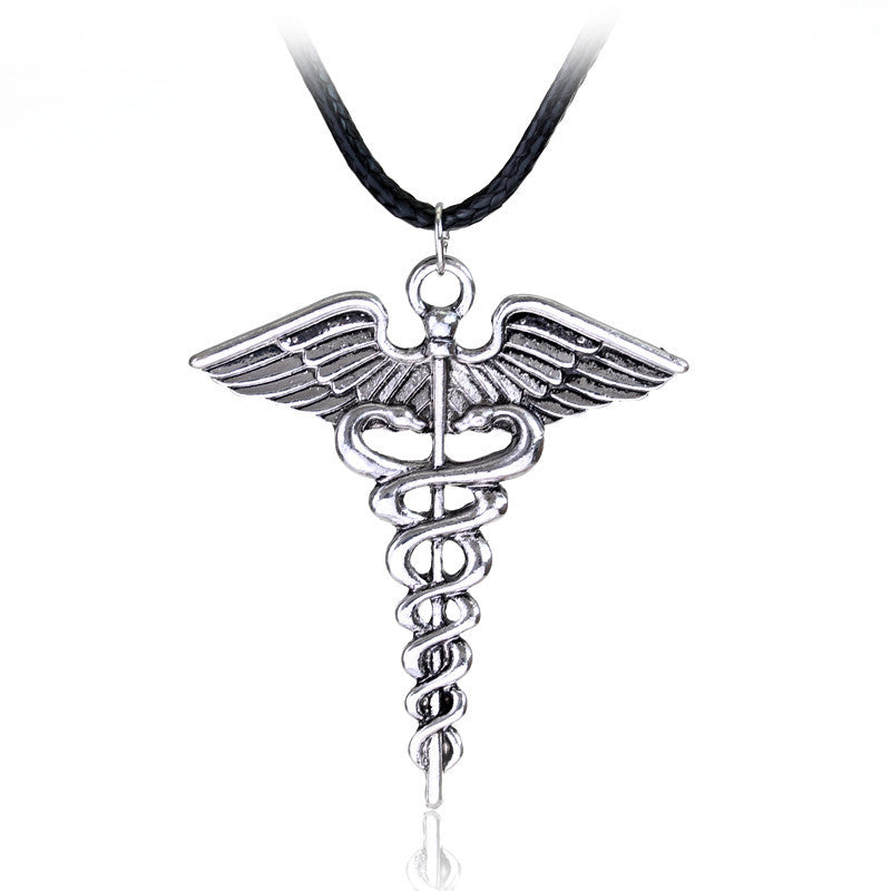 Medical Symbol Snakes Wings Necklace