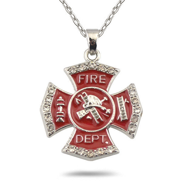 Cross Pendant Fire Dept Necklace